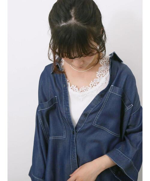 Samansa Mos2 blue(サマンサモスモスブルー)の「花レースタンク(Tシャツ/カットソー・レディース・オフホワイト/ブラック/サックスブルー・F)」の8枚目の写真