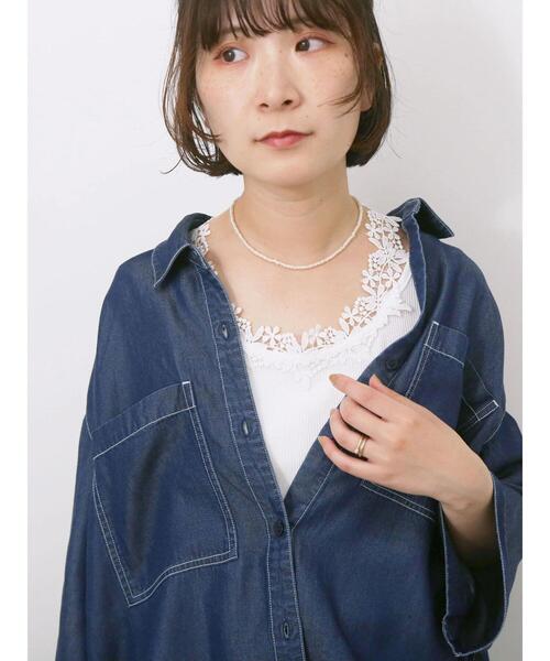 Samansa Mos2 blue(サマンサモスモスブルー)の「花レースタンク(Tシャツ/カットソー・レディース・オフホワイト/ブラック/サックスブルー・F)」の9枚目の写真