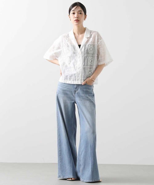 Gready Brilliant（グレディブリリアン）の「エンブロイダリー開襟ブラウス（シャツ/ブラウス・レディース・オフホワイト/ブラック・38）」の3枚目の写真