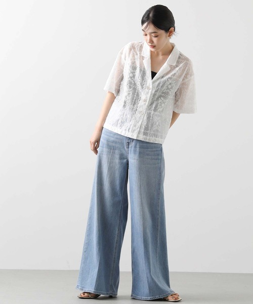 Gready Brilliant（グレディブリリアン）の「エンブロイダリー開襟ブラウス（シャツ/ブラウス・レディース・オフホワイト/ブラック・38）」の6枚目の写真