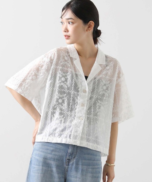 Gready Brilliant（グレディブリリアン）の「エンブロイダリー開襟ブラウス（シャツ/ブラウス・レディース・オフホワイト/ブラック・38）」の10枚目の写真