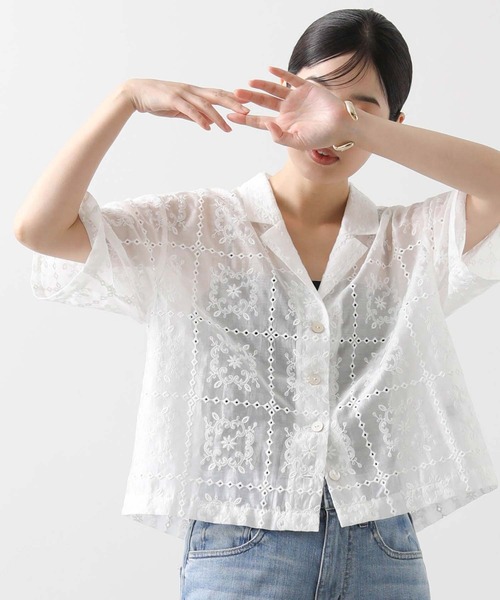 Gready Brilliant（グレディブリリアン）の「エンブロイダリー開襟ブラウス（シャツ/ブラウス・レディース・オフホワイト/ブラック・38）」の11枚目の写真