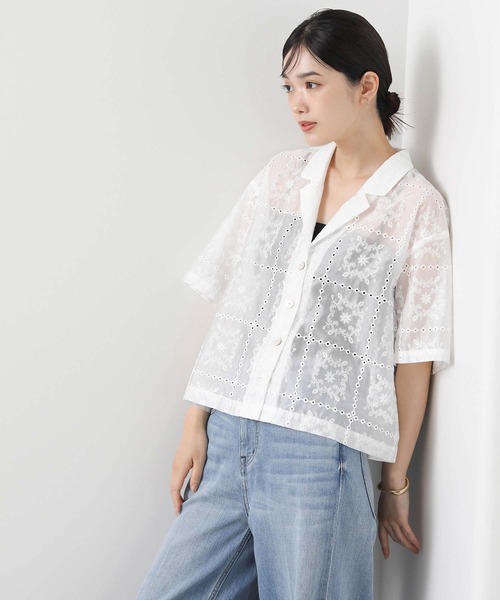 Gready Brilliant（グレディブリリアン）の「エンブロイダリー開襟ブラウス（シャツ/ブラウス・レディース・オフホワイト/ブラック・38）」の12枚目の写真