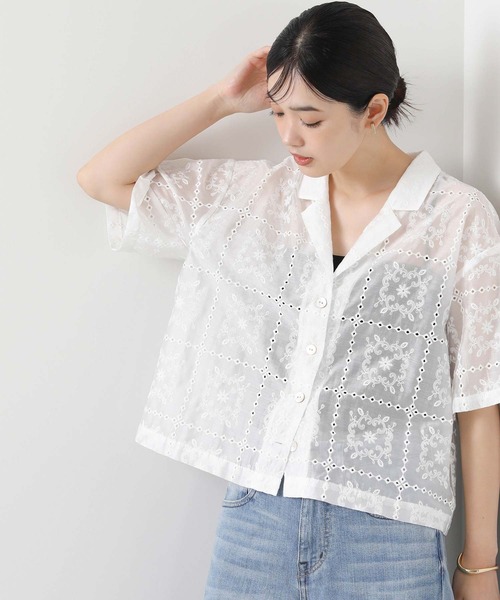 Gready Brilliant（グレディブリリアン）の「エンブロイダリー開襟ブラウス（シャツ/ブラウス・レディース・オフホワイト/ブラック・38）」の14枚目の写真