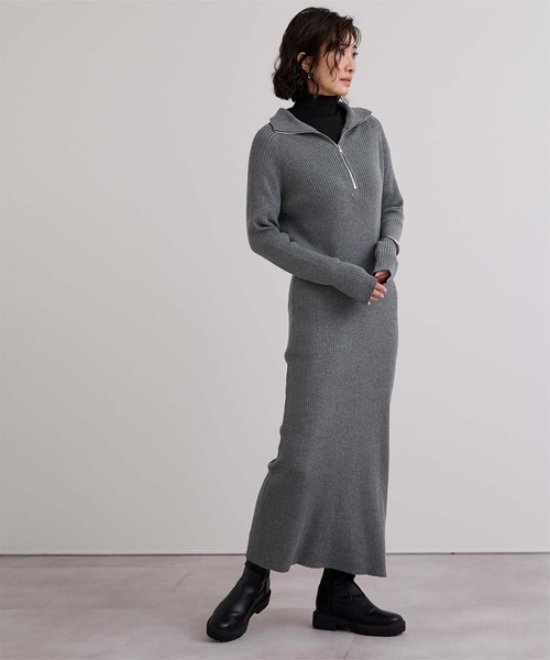 UR'S(ユアーズ)の「ZIPデザインニットワンピース(ワンピース・レディース・グレイッシュベージュ/チャコール・L/M/S)」の1枚目の写真