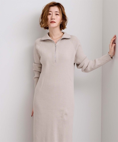 UR'S(ユアーズ)の「ZIPデザインニットワンピース(ワンピース・レディース・グレイッシュベージュ/チャコール・L/M/S)」の10枚目の写真