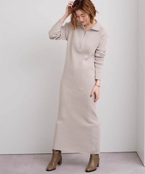 UR'S(ユアーズ)の「ZIPデザインニットワンピース(ワンピース・レディース・グレイッシュベージュ/チャコール・L/M/S)」の11枚目の写真