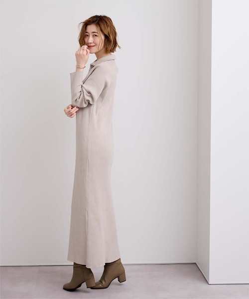 UR'S(ユアーズ)の「ZIPデザインニットワンピース(ワンピース・レディース・グレイッシュベージュ/チャコール・L/M/S)」の12枚目の写真