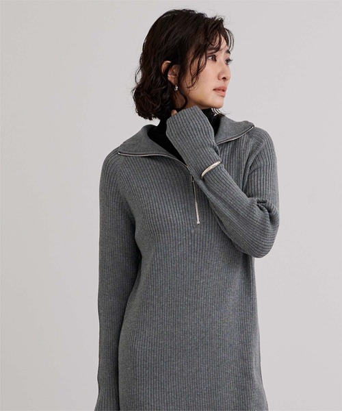 UR'S(ユアーズ)の「ZIPデザインニットワンピース(ワンピース・レディース・グレイッシュベージュ/チャコール・L/M/S)」の5枚目の写真