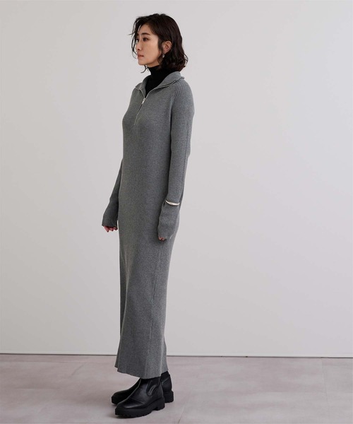 UR'S(ユアーズ)の「ZIPデザインニットワンピース(ワンピース・レディース・グレイッシュベージュ/チャコール・L/M/S)」の6枚目の写真
