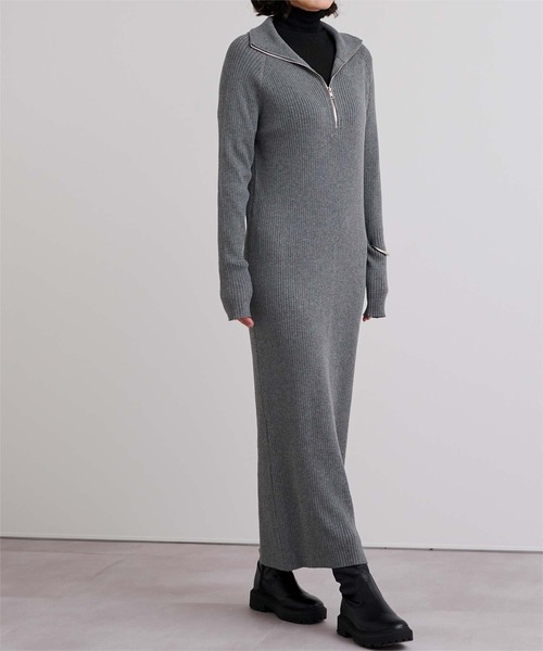 UR'S(ユアーズ)の「ZIPデザインニットワンピース(ワンピース・レディース・グレイッシュベージュ/チャコール・L/M/S)」の7枚目の写真