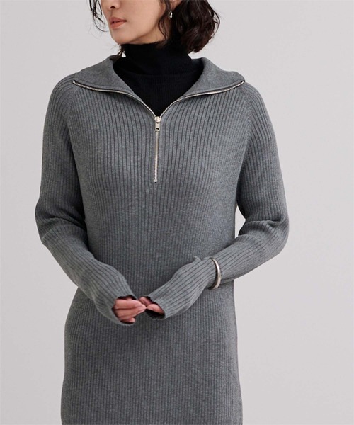 UR'S(ユアーズ)の「ZIPデザインニットワンピース(ワンピース・レディース・グレイッシュベージュ/チャコール・L/M/S)」の8枚目の写真