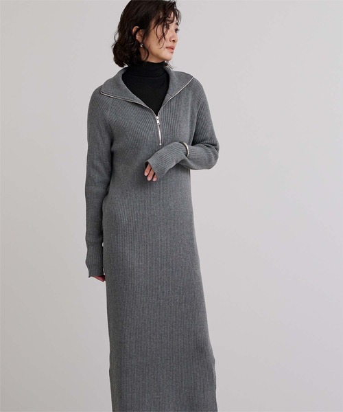 UR'S(ユアーズ)の「ZIPデザインニットワンピース(ワンピース・レディース・グレイッシュベージュ/チャコール・L/M/S)」の9枚目の写真
