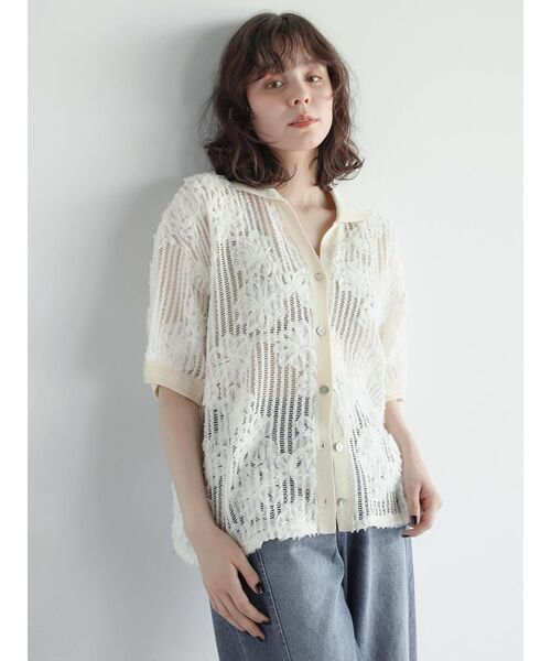 FIKA.（フィーカ）の「Ladder lace skipper shirt（シャツ/ブラウス・レディース・ブラック/ホワイト・MEDIUM）」の3枚目の写真