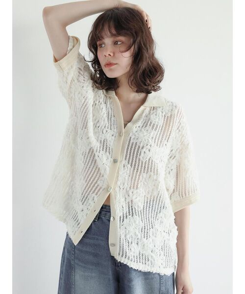 FIKA.（フィーカ）の「Ladder lace skipper shirt（シャツ/ブラウス・レディース・ブラック/ホワイト・MEDIUM）」の6枚目の写真
