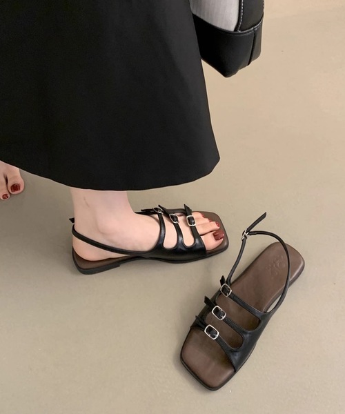 Lace Ladies(レースレディース)の「スクエアトゥ トリプル ベルト バックストラップ フラット サンダル(サンダル・レディース・ベージュ/ブラック/アイボリー・22.5cm/23cm/23.5cm/24cm/24.5cm/25cm)」の5枚目の写真