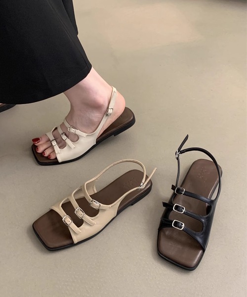 Lace Ladies(レースレディース)の「スクエアトゥ トリプル ベルト バックストラップ フラット サンダル(サンダル・レディース・ベージュ/ブラック/アイボリー・22.5cm/23cm/23.5cm/24cm/24.5cm/25cm)」の14枚目の写真