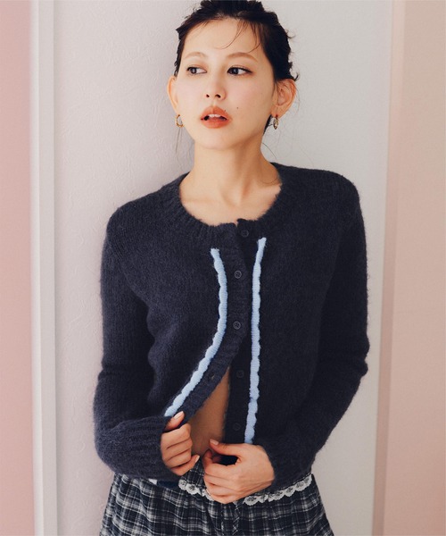 miette（ミエット）の「モヘヤタッチフリルニットカーディガン（カーディガン/ボレロ・レディース・パープル/ネイビー・M/S）」の2枚目の写真