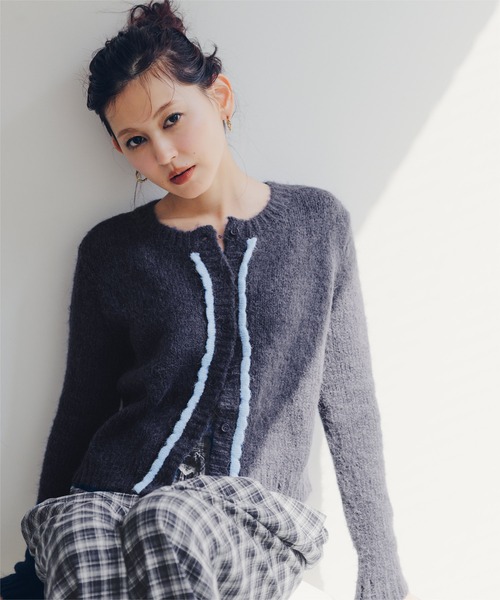 miette（ミエット）の「モヘヤタッチフリルニットカーディガン（カーディガン/ボレロ・レディース・パープル/ネイビー・M/S）」の6枚目の写真