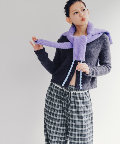 miette（ミエット）の「モヘヤタッチフリルニットカーディガン（カーディガン/ボレロ・レディース・パープル/ネイビー・M/S）」の7枚目の写真