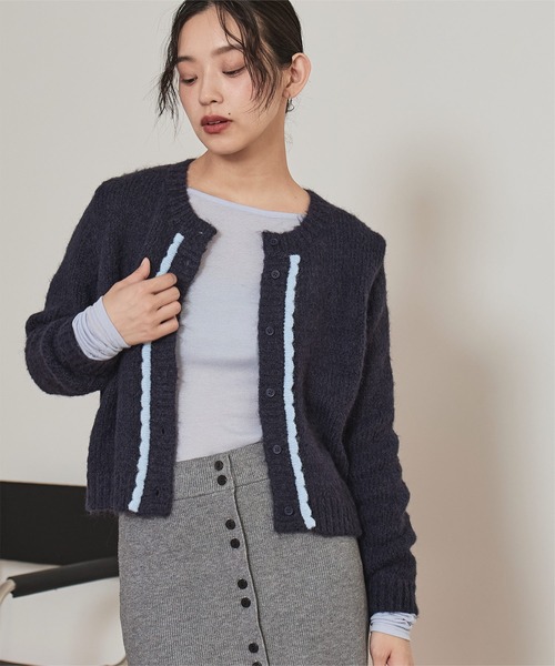 miette（ミエット）の「モヘヤタッチフリルニットカーディガン（カーディガン/ボレロ・レディース・パープル/ネイビー・M/S）」の9枚目の写真