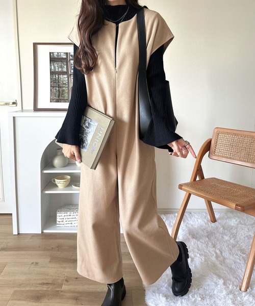 classicalelf（クラシカルエルフ）の「レイヤードコーデが楽しめる！フェイクウールハーフジップオールインワン（パンツ）（つなぎ/オールインワン・レディース・ベージュ/チャコール/ブラック・LARGE/X-LARGE/MEDIUM/SMALL）」の18枚目の写真