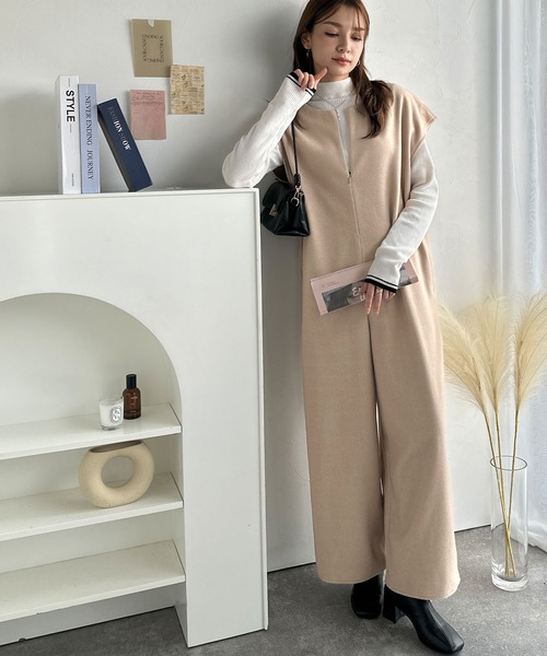 classicalelf（クラシカルエルフ）の「レイヤードコーデが楽しめる！フェイクウールハーフジップオールインワン（パンツ）（つなぎ/オールインワン・レディース・ベージュ/チャコール/ブラック・LARGE/X-LARGE/MEDIUM/SMALL）」の12枚目の写真
