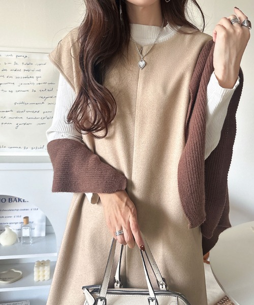 classicalelf（クラシカルエルフ）の「レイヤードコーデが楽しめる！フェイクウールハーフジップオールインワン（パンツ）（つなぎ/オールインワン・レディース・ベージュ/チャコール/ブラック・LARGE/X-LARGE/MEDIUM/SMALL）」の10枚目の写真