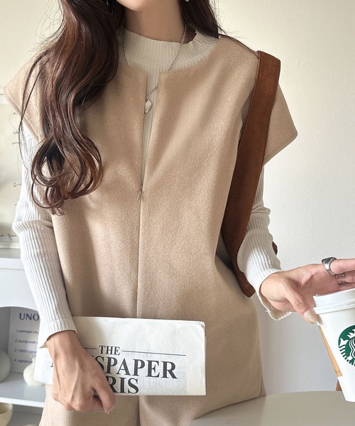 classicalelf（クラシカルエルフ）の「レイヤードコーデが楽しめる！フェイクウールハーフジップオールインワン（パンツ）（つなぎ/オールインワン・レディース・ベージュ/チャコール/ブラック・LARGE/X-LARGE/MEDIUM/SMALL）」の16枚目の写真