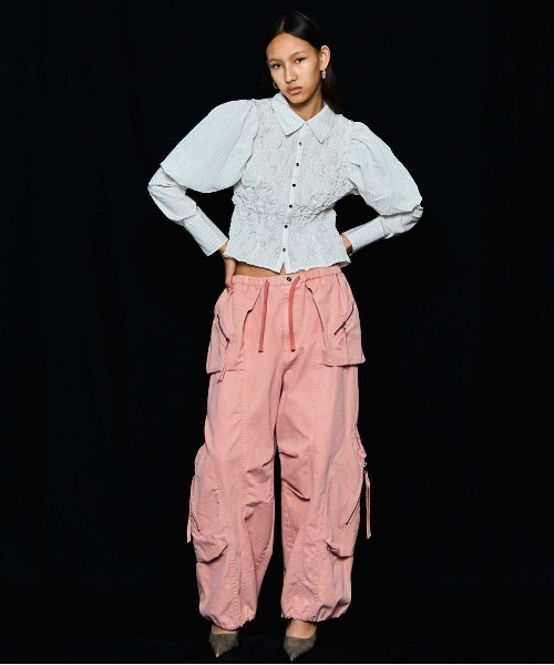 MAISON SPECIAL プリーツカットパフスリブラウス 25AW PRE-ORDER】Puff Sleeves Shirring Shirt/パフスリーブ