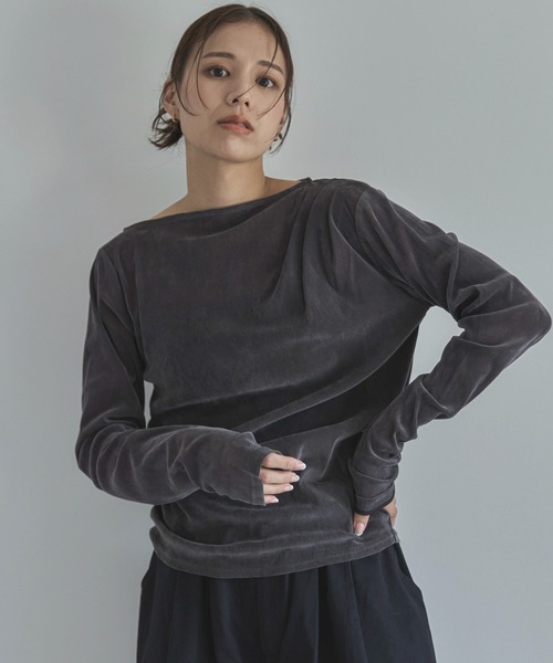 feepur（フェピュール）の「フロッキータックシアーロンTee（Tシャツ/カットソー・レディース・ブラウン/アイボリー/グレー・MEDIUM）」の2枚目の写真