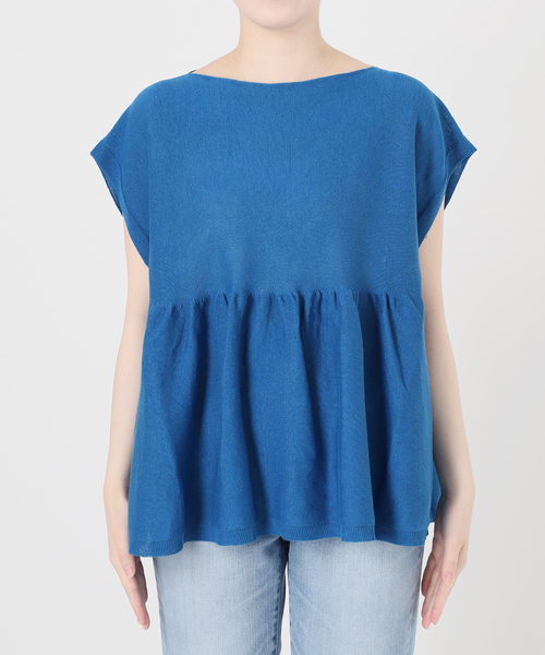 spic&span ギマコットンフレンチスリーブプルオーバー　ブルーA 追加》手洗い可 / ギマコットンフレンチスリーブプルオーバー