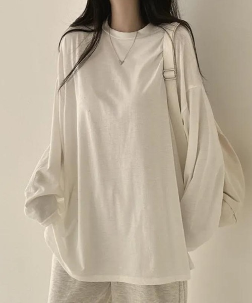 cammie(キャミー)の「オーバーサイズゆるトップス(Tシャツ/カットソー・レディース・ライトグレー/ホワイト/ダークオリーブ/ブラック・LARGE/MEDIUM)」の1枚目の写真