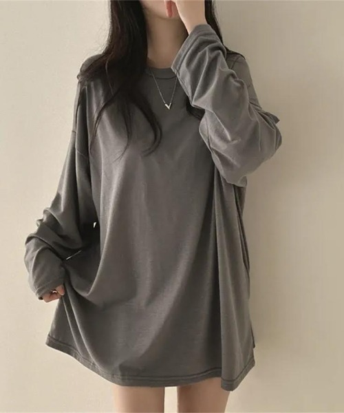 cammie(キャミー)の「オーバーサイズゆるトップス(Tシャツ/カットソー・レディース・ライトグレー/ホワイト/ダークオリーブ/ブラック・LARGE/MEDIUM)」の4枚目の写真
