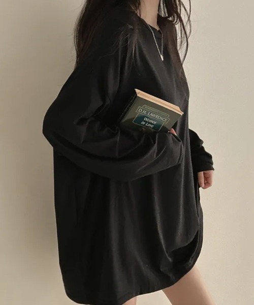 cammie(キャミー)の「オーバーサイズゆるトップス(Tシャツ/カットソー・レディース・ライトグレー/ホワイト/ダークオリーブ/ブラック・LARGE/MEDIUM)」の10枚目の写真
