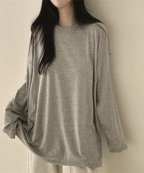 cammie(キャミー)の「オーバーサイズゆるトップス(Tシャツ/カットソー・レディース・ライトグレー/ホワイト/ダークオリーブ/ブラック・LARGE/MEDIUM)」の12枚目の写真