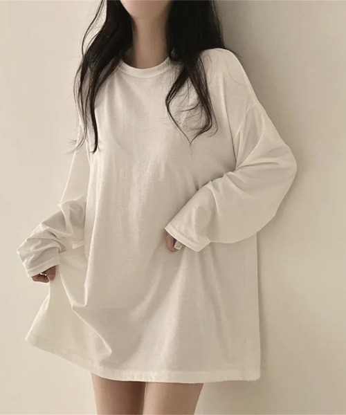 cammie(キャミー)の「オーバーサイズゆるトップス(Tシャツ/カットソー・レディース・ライトグレー/ホワイト/ダークオリーブ/ブラック・LARGE/MEDIUM)」の7枚目の写真