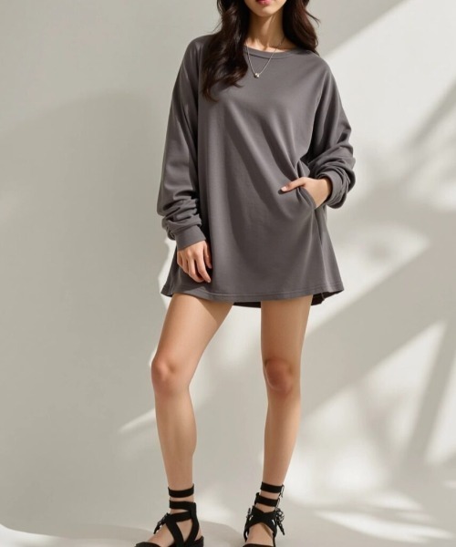 cammie(キャミー)の「オーバーサイズゆるトップス(Tシャツ/カットソー・レディース・ライトグレー/ホワイト/ダークオリーブ/ブラック・LARGE/MEDIUM)」の20枚目の写真