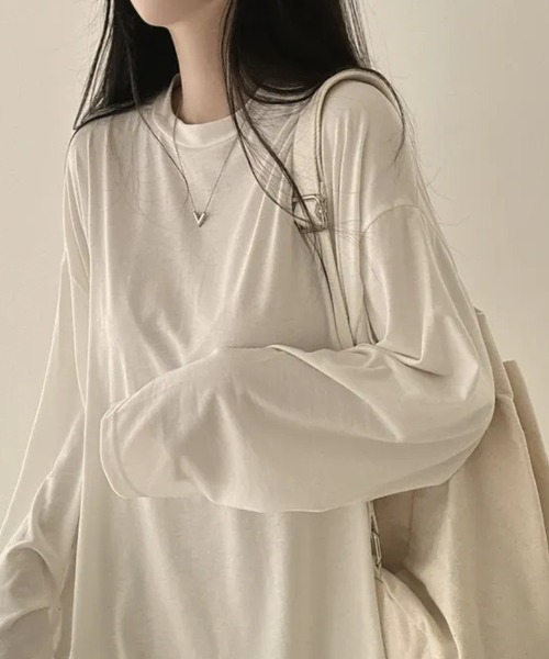 cammie(キャミー)の「オーバーサイズゆるトップス(Tシャツ/カットソー・レディース・ライトグレー/ホワイト/ダークオリーブ/ブラック・LARGE/MEDIUM)」の8枚目の写真