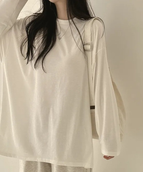 cammie(キャミー)の「オーバーサイズゆるトップス(Tシャツ/カットソー・レディース・ライトグレー/ホワイト/ダークオリーブ/ブラック・LARGE/MEDIUM)」の6枚目の写真