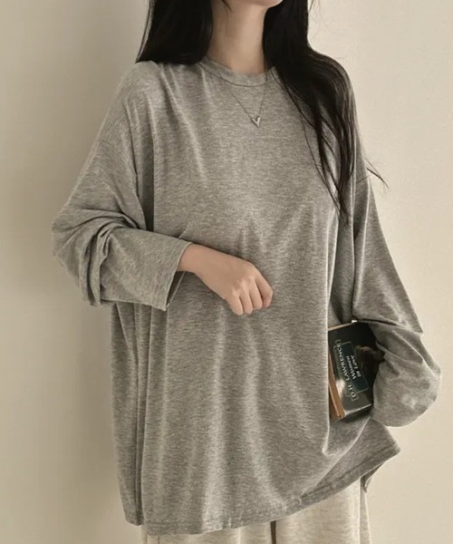 cammie(キャミー)の「オーバーサイズゆるトップス(Tシャツ/カットソー・レディース・ライトグレー/ホワイト/ダークオリーブ/ブラック・LARGE/MEDIUM)」の13枚目の写真