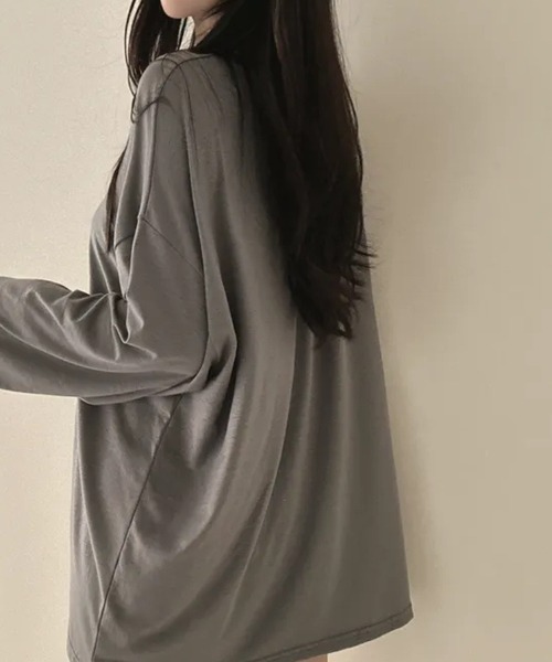 cammie(キャミー)の「オーバーサイズゆるトップス(Tシャツ/カットソー・レディース・ライトグレー/ホワイト/ダークオリーブ/ブラック・LARGE/MEDIUM)」の18枚目の写真