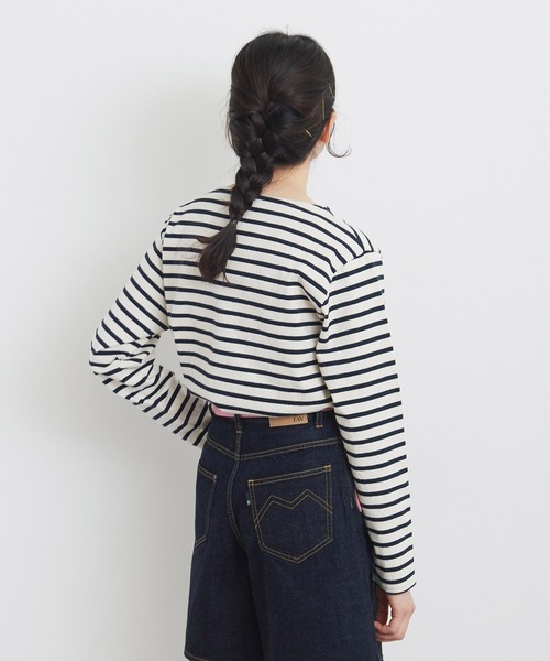 CHILD WOMAN（チャイルドウーマン）の「16/2空紡糸ボーダー チェリー刺繍プルオーバー（Tシャツ/カットソー・レディース・ブルー/アイボリー/レッド/ネイビー・FREE）」の6枚目の写真