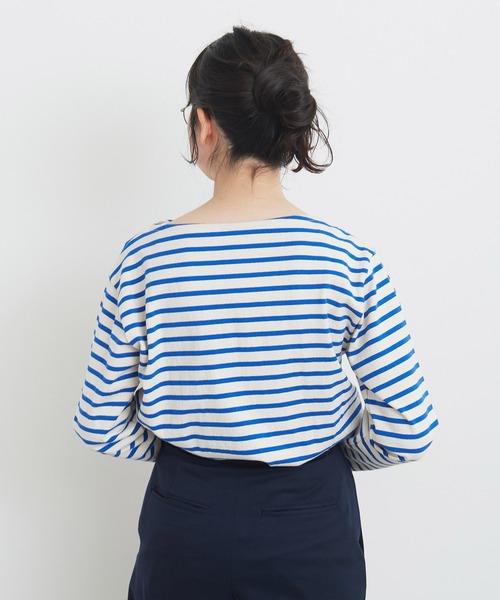 16/2空紡糸ボーダー チェリー刺繍プルオーバー（Tシャツ/カットソー