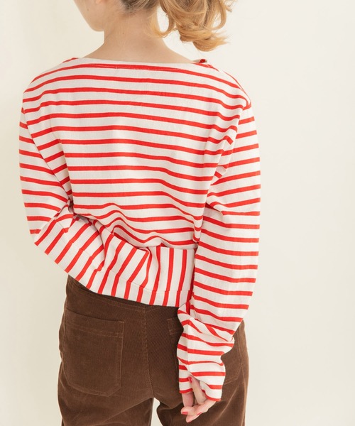 CHILD WOMAN（チャイルドウーマン）の「16/2空紡糸ボーダー チェリー刺繍プルオーバー（Tシャツ/カットソー・レディース・ブルー/アイボリー/レッド/ネイビー・FREE）」の20枚目の写真