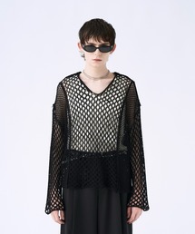 seyto(ZCg)Blocking V-neck mesh knit ubLOVlbNbVjbg(jbg/Z[^[)