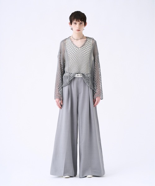 Blocking V-neck mesh knit ブロッキングVネックメッシュニット
