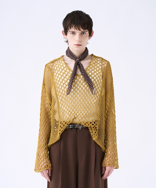 Blocking V-neck mesh knit ブロッキングVネックメッシュニット