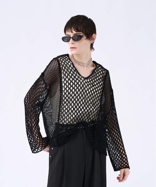 seyto（セイト）の「Blocking V-neck mesh knit ブロッキングV