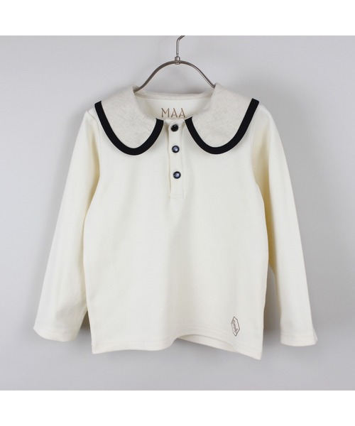 maarook（マルーク）の「スムース杢ツイル丸襟ブルオーバー（Tシャツ/カットソー・キッズ・オートミール・80ｃｍ/90cm/110cm/100cm/120cm/130cm）」の4枚目の写真